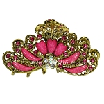 Haargreifer L Vintage Haarkneifer Haarklammer Metall & Strass rosa pink gold 5118a